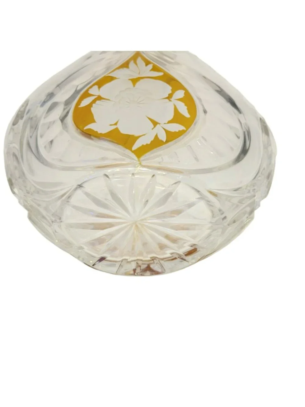 Vintage Julia Lead Crystal Basket Amber Etched Floral Made in Poland